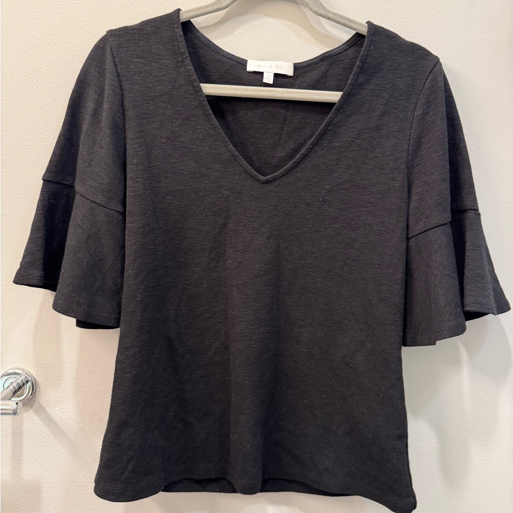 Anthropologie Black V-Neck Bell Sleeve Blouse - Size Small - Wore ONCE